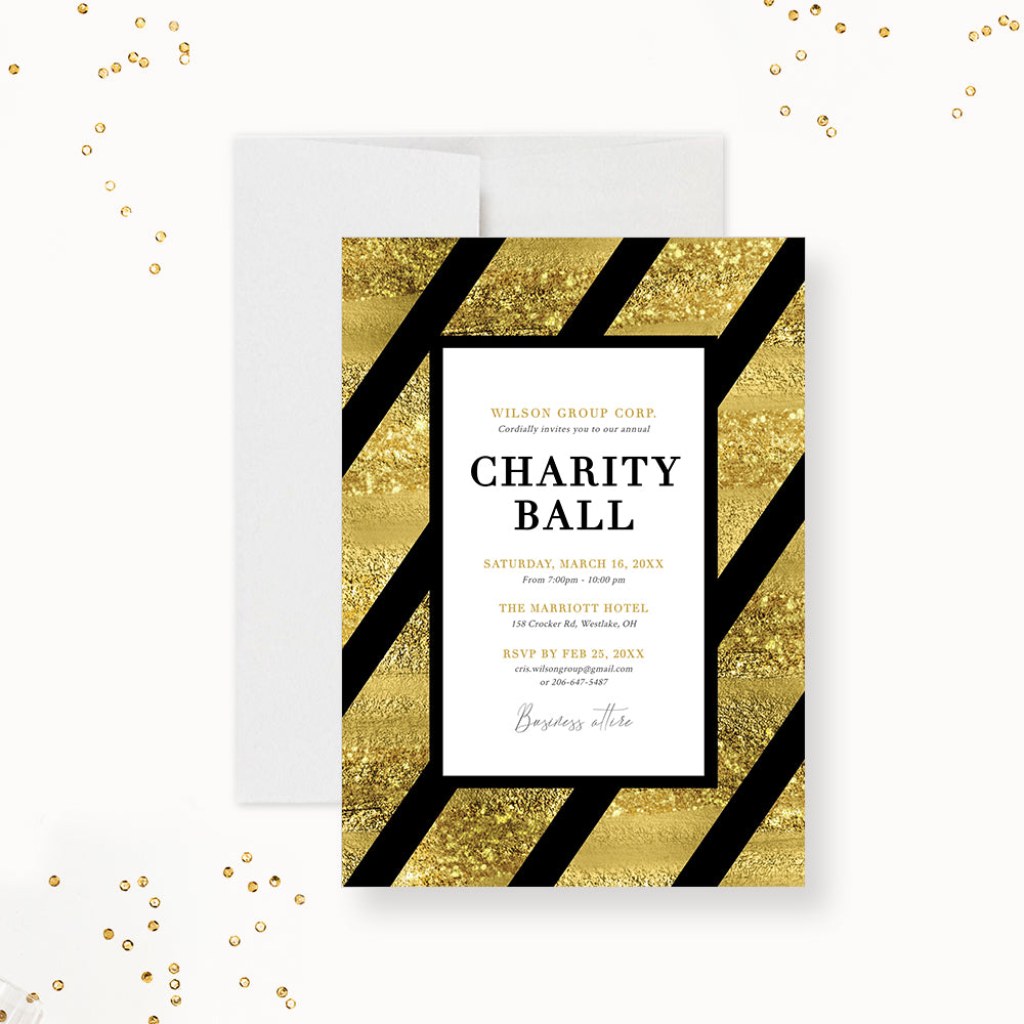 Picture of: Annual Charity Ball Invitation Template, Gold and Black Gala Invites  Digital Download, Business Fundraiser Dinner Event, Banquet Printable  Invites,