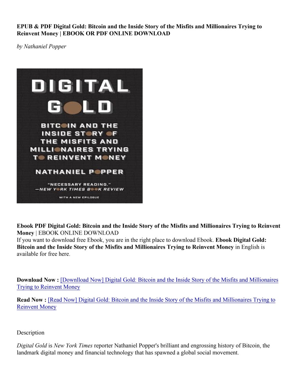 Picture of: Download PDF Digital Gold: Bitcoin and the Inside Story of the