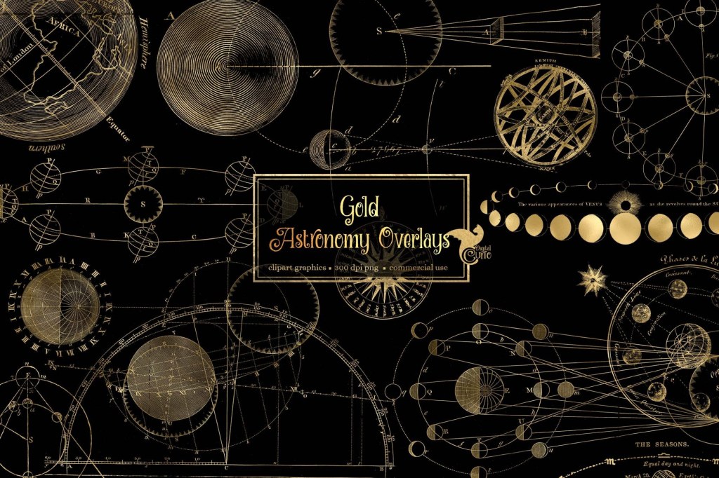 Picture of: Gold Astronomy Overlays Digital Png Clipart Overlays Vintage